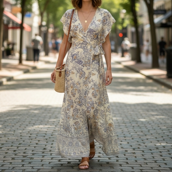 Olivaceous Dresses & Skirts - Olivaceous Floral Paisley True Wrap Maxi Dress